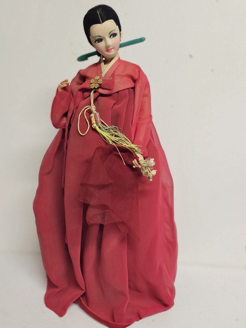 Vintage Korean Hanbok Souvenir Doll Red Dress Read Description